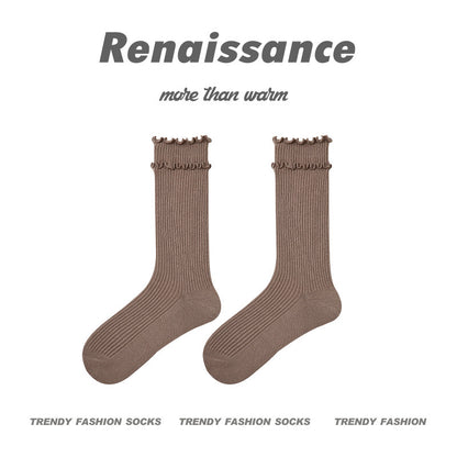 Renaissance Creative Mid Calf Scallop Edge Cotton Socks