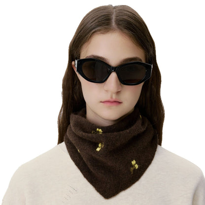 Vintage Floral Wool Knit Scarf Soft Triangular Wrap for Women