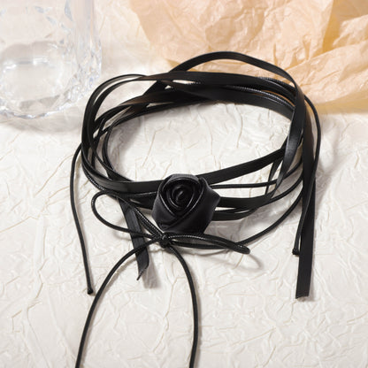 Long Layered Camellia Lariat Necklace Dark Chic