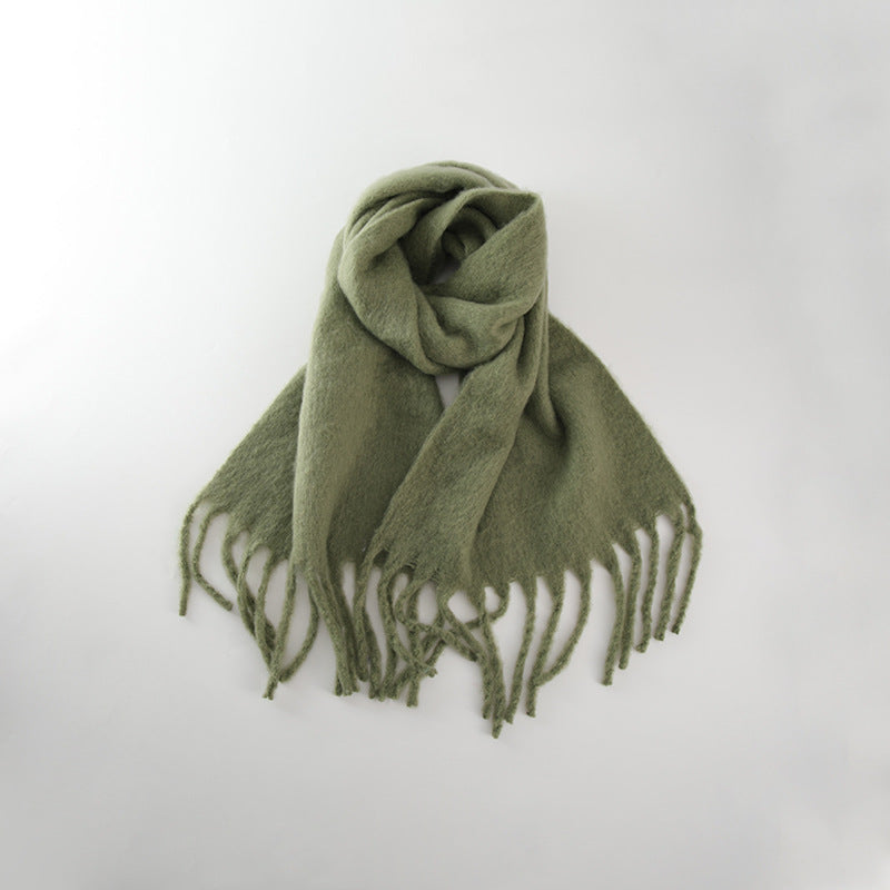 Chic Solid Color Faux Cashmere Scarf With Tassels for Women