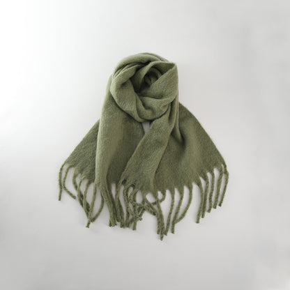 Chic Solid Color Faux Cashmere Scarf With Tassels for Women
