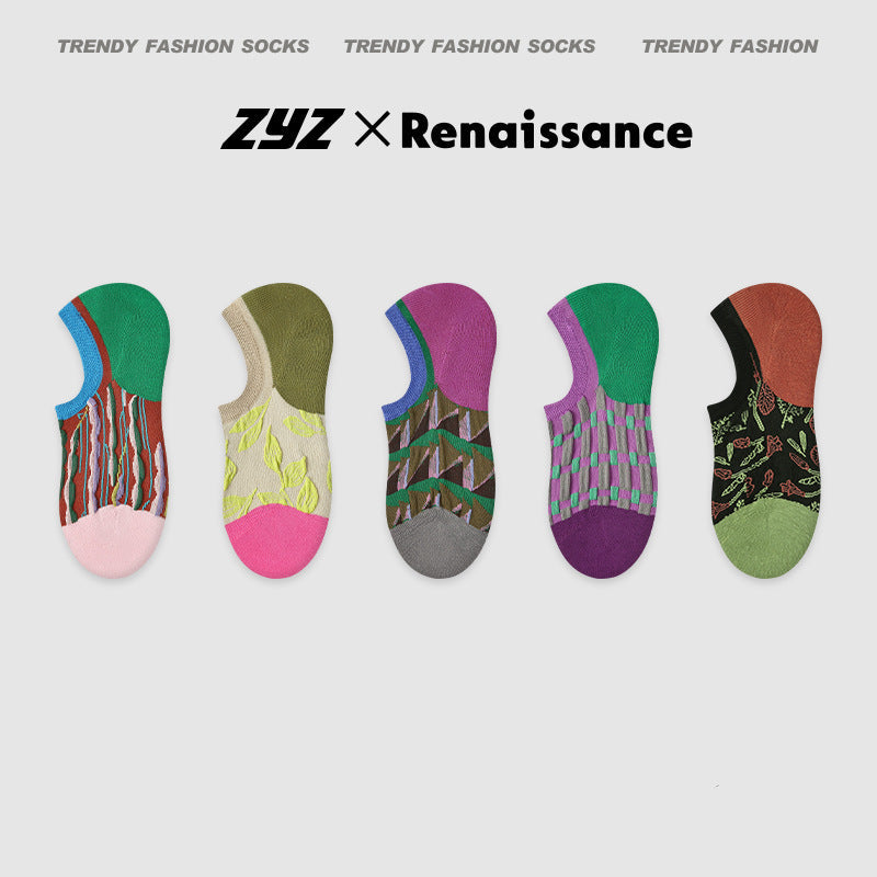 Renaissance Vintage No Show Grip Cotton Socks