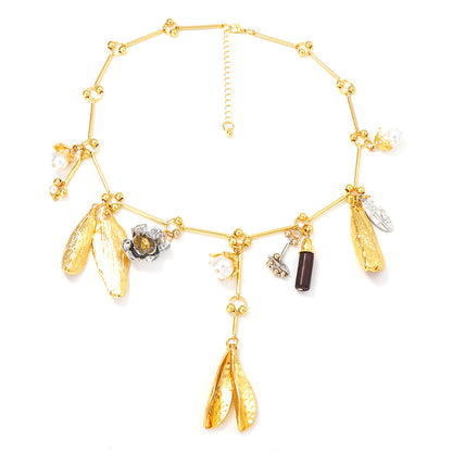 Leaf Pendant Alloy Necklace Vintage Statement Jewelry
