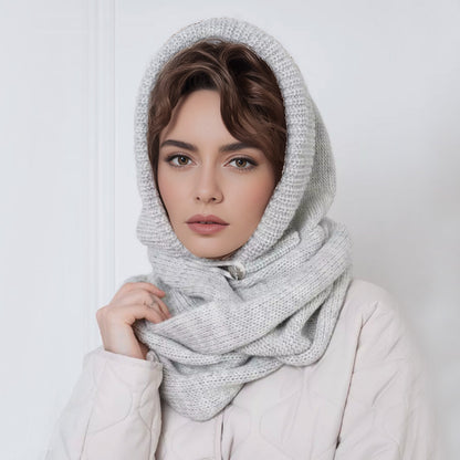Solid Color Knit Hooded Scarf - Warm and Cozy Unisex Design