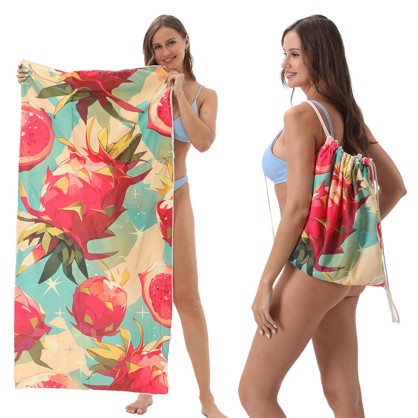 Foldable Beach Towel with Floral Print - Quick-Dry Microfiber