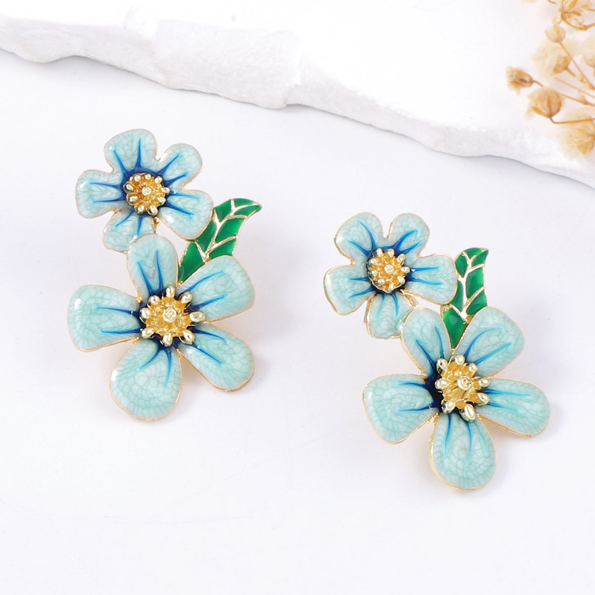 Floral Enamel Drop Earrings Versatile Office Chic