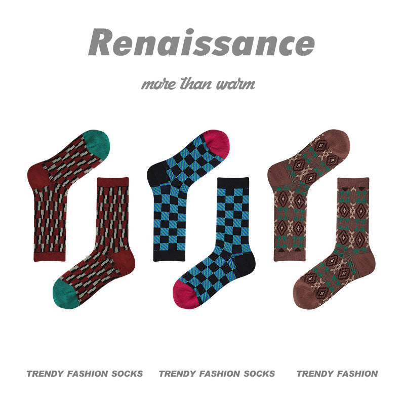 Mid Calf Vintage Gradient Cotton Socks