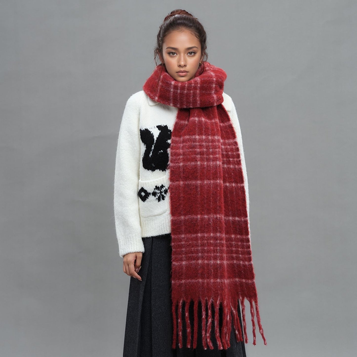 Plaid Wool Fringe Scarf Warm Winter Unisex