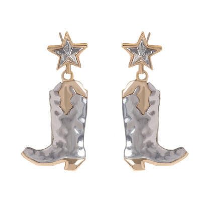Combat Boot Star Alloy Statement Earrings