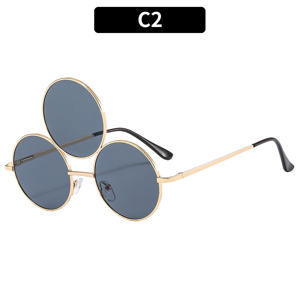 Trendy Punk Round Sunglasses with Metal Frame