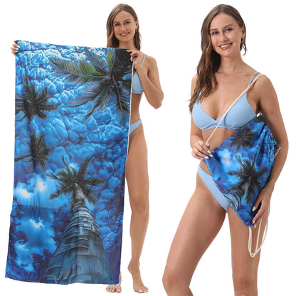 Foldable Beach Towel with Floral Print - Quick-Dry Microfiber