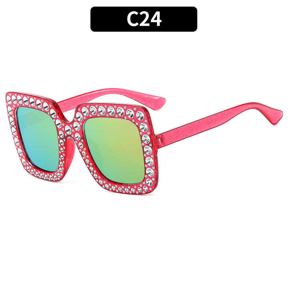 Colorful Square Rhinestone Sunglasses Trendy Bling Shade