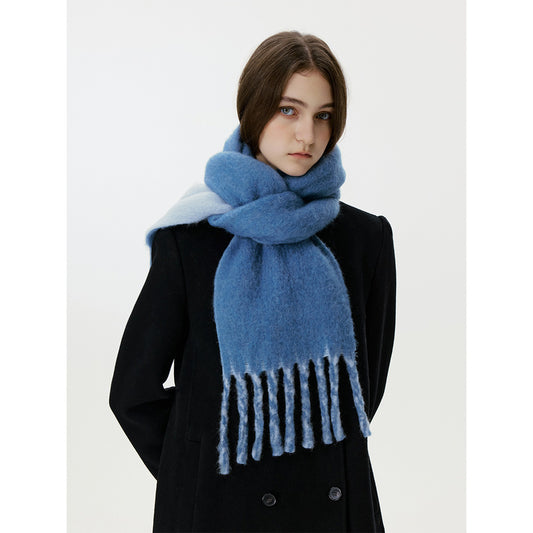 Wool Blend Colorful Fringed Scarf - Thick and Warm