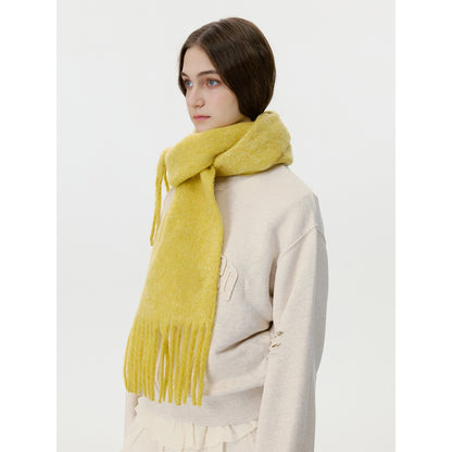 Solid Color Fringed Scarf Stylish Warm Neck Wrap