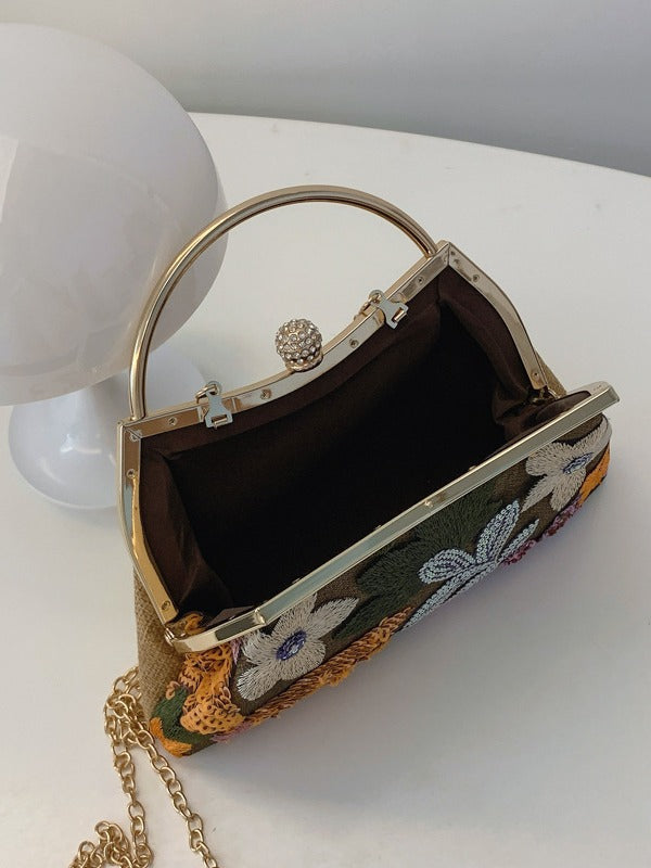 Elegant Shell Clutch Bag with Embroidery and Sequins