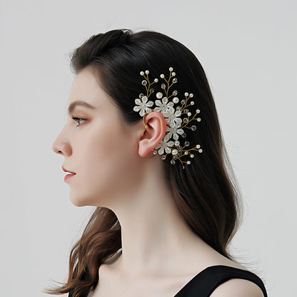 Floral Design Pearl and Crystal Earrings for Brides