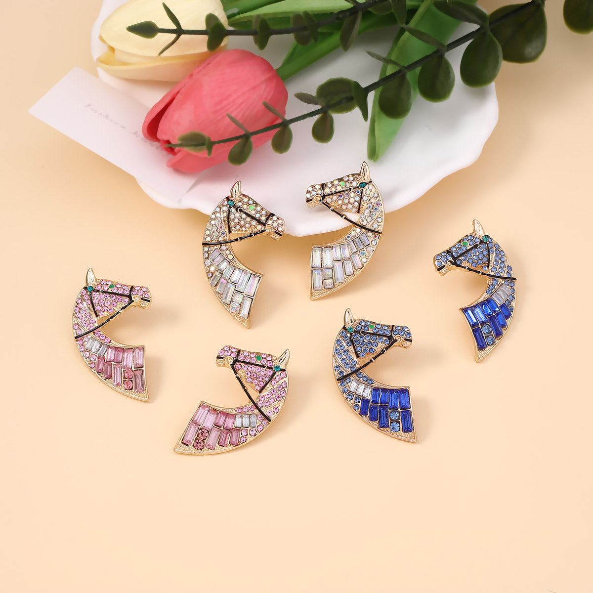 Stud Earrings Crystal Horse Head Lightweight Chic
