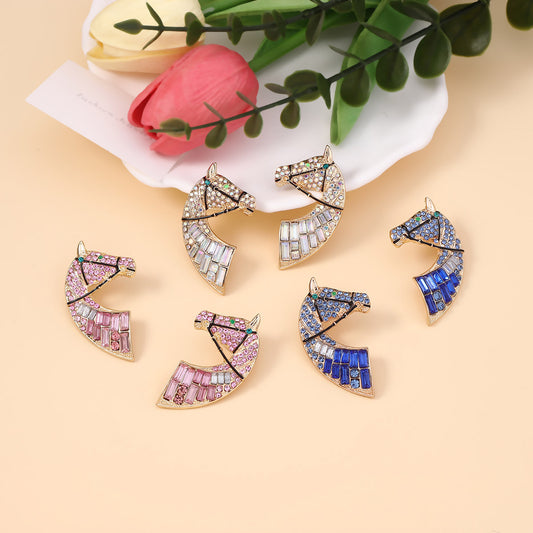 Stud Earrings Crystal Horse Head Lightweight Chic