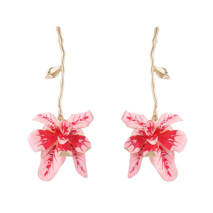 Earrings Metal Floral Statement Drop Vacation Style
