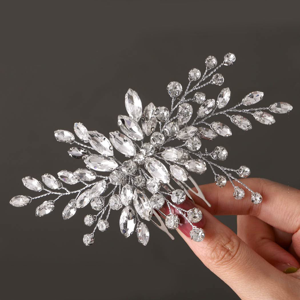 Silver Glass Side Wedding Hair Comb Headpiece