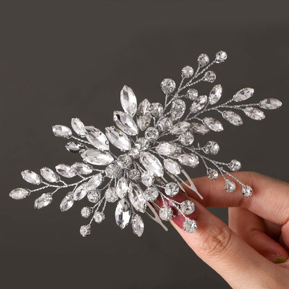 Silver Glass Side Wedding Hair Comb Headpiece