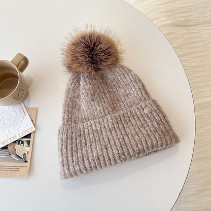 Trendy Solid Color Knit Beanie with Pom-Pom for Unisex