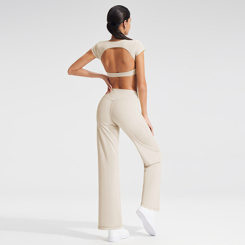 Backless Sports T-Shirt Set with Removable Pads for Women