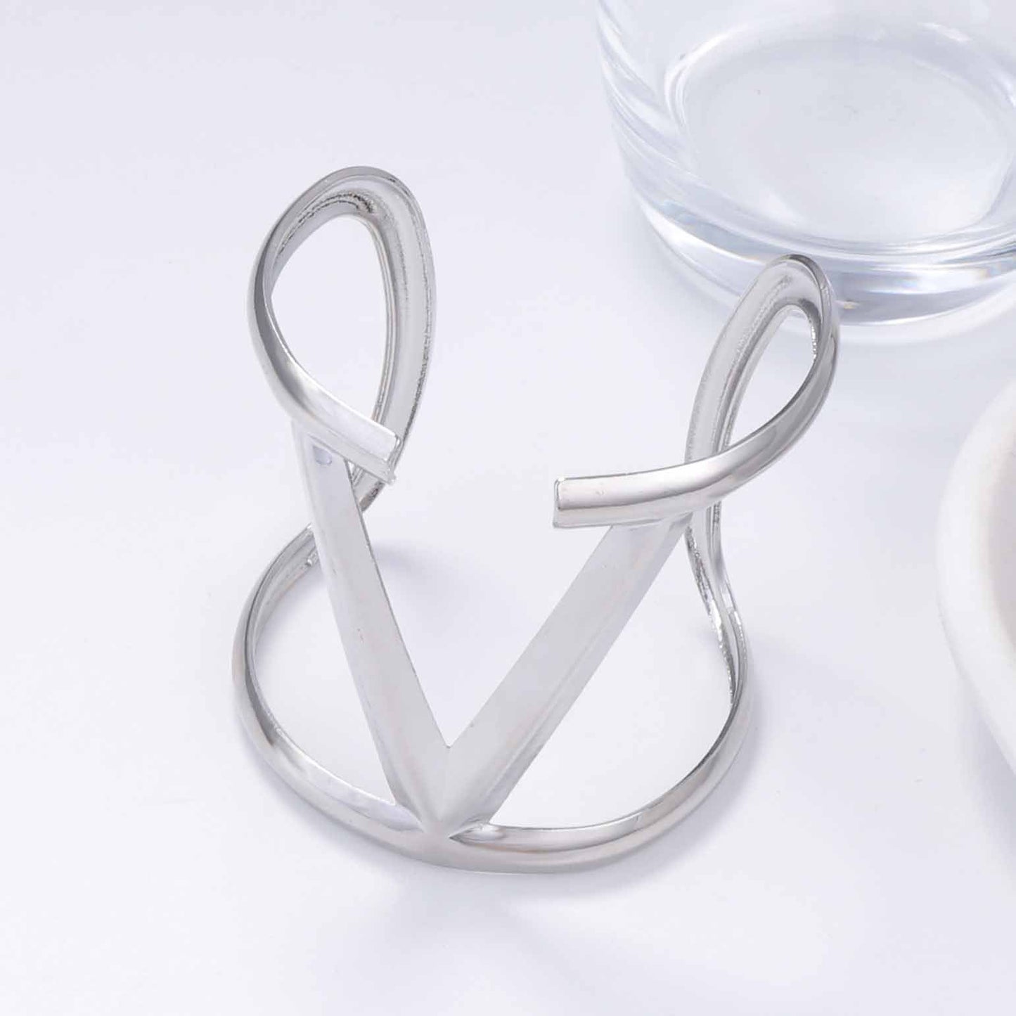 V Shaped Open Cuff Bracelet Sleek Metal Adjustable Chic