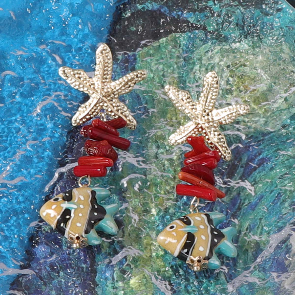 Alloy Long Dangle Earrings Starfish Shell Beach Style