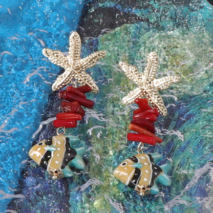 Alloy Long Dangle Earrings Starfish Shell Beach Style