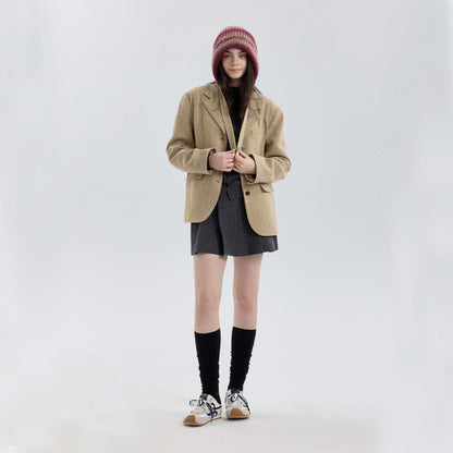 Gradient Knit Beanie with Drawstring - Warm and Stylish for Casual Look