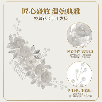 Elegant Silver Pearl Floral Hair Comb for Weddings and Events