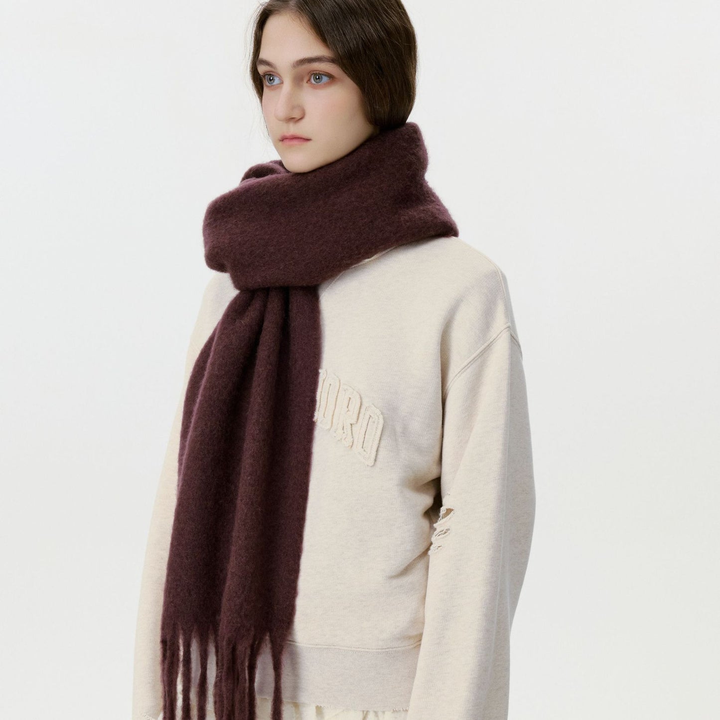 Solid Color Wool Scarf with Fringe - Stylish and Cozy
