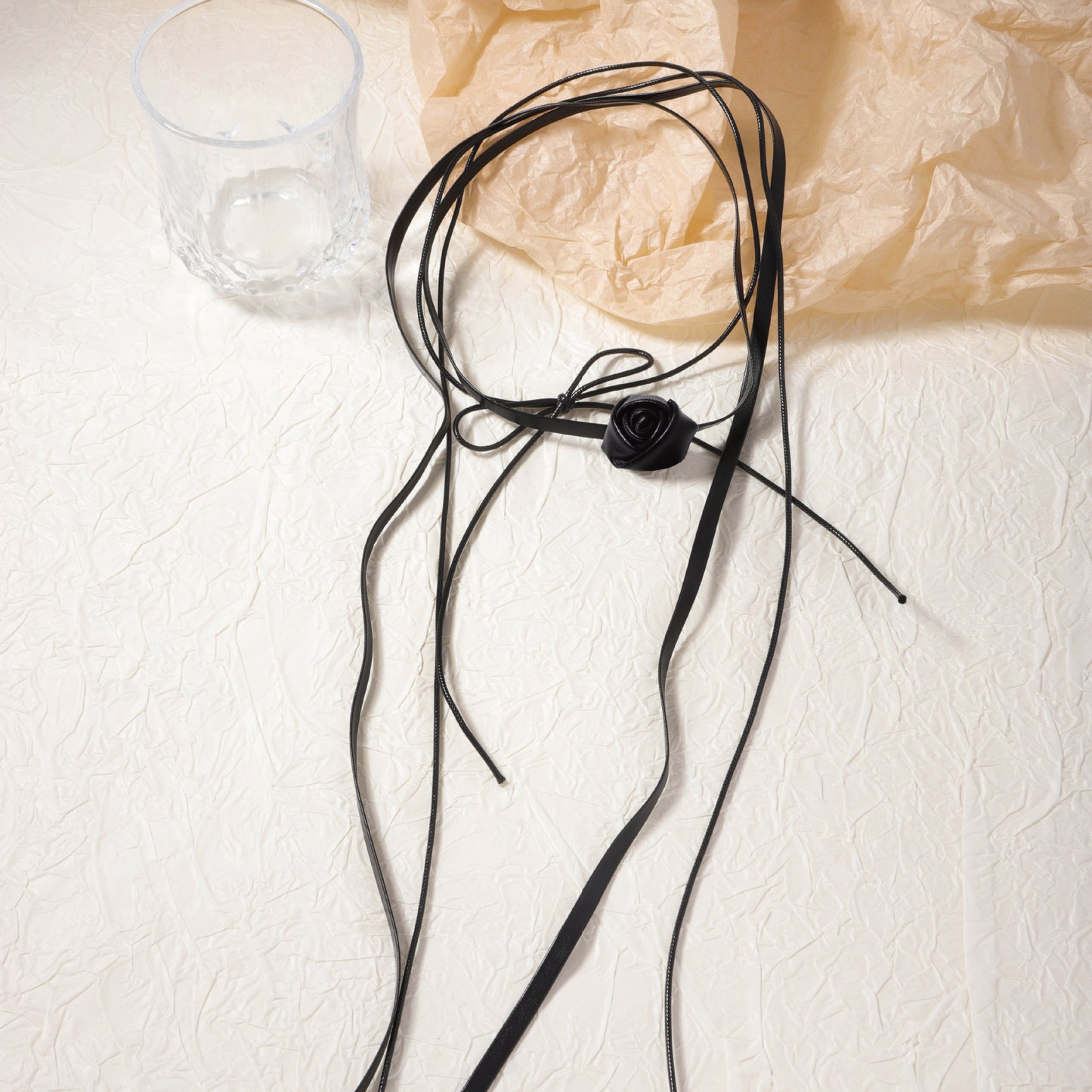 Long Layered Camellia Lariat Necklace Dark Chic