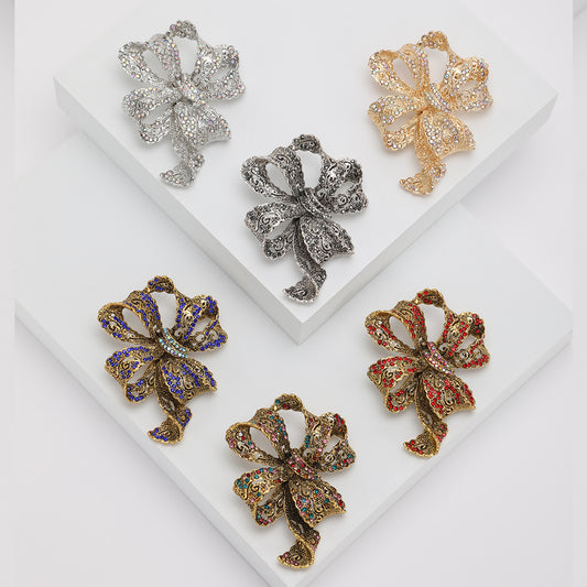 Vintage Rhinestone Bow Brooch Elegant Fashion Accessory