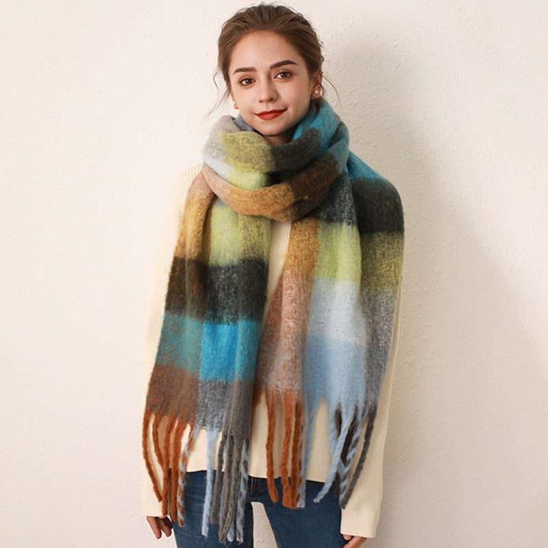 Trendy Plaid Scarf Plush Warm Women’s Shawl