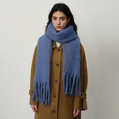 Solid Color Fringed Scarf Stylish Warm Winter Wrap