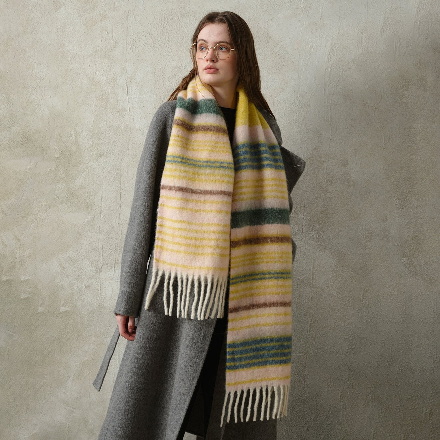 Designer Wool Blend Saturn Stripe Scarf Thickened Cashmere Feel Winter Scarf