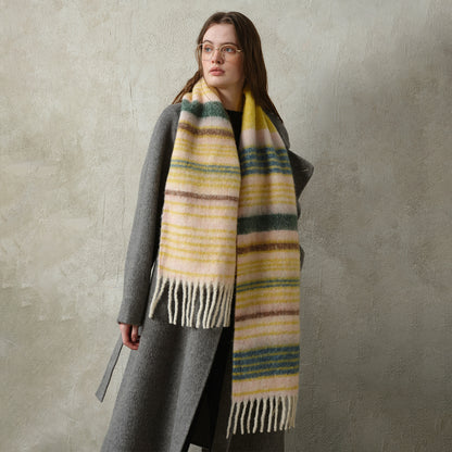 Designer Wool Blend Saturn Stripe Scarf Thickened Cashmere Feel Winter Scarf