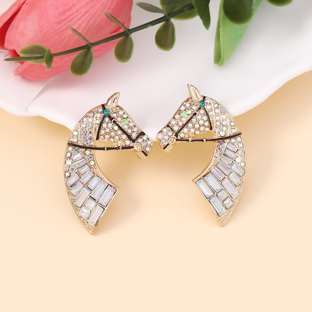 Stud Earrings Crystal Horse Head Lightweight Chic