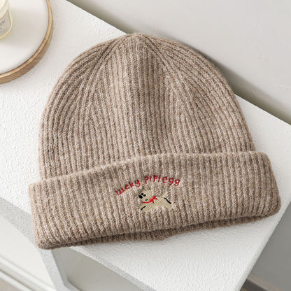 Cute Dog Embroidered Knit Hat Cozy Earflap Beanie