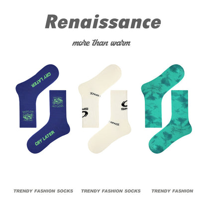 Men's Moisture Wicking Combed Cotton Letter Print Socks