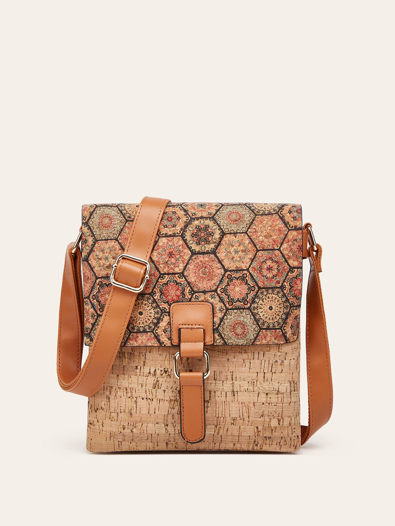 Trendy Retro Print Cork Shoulder Bag
