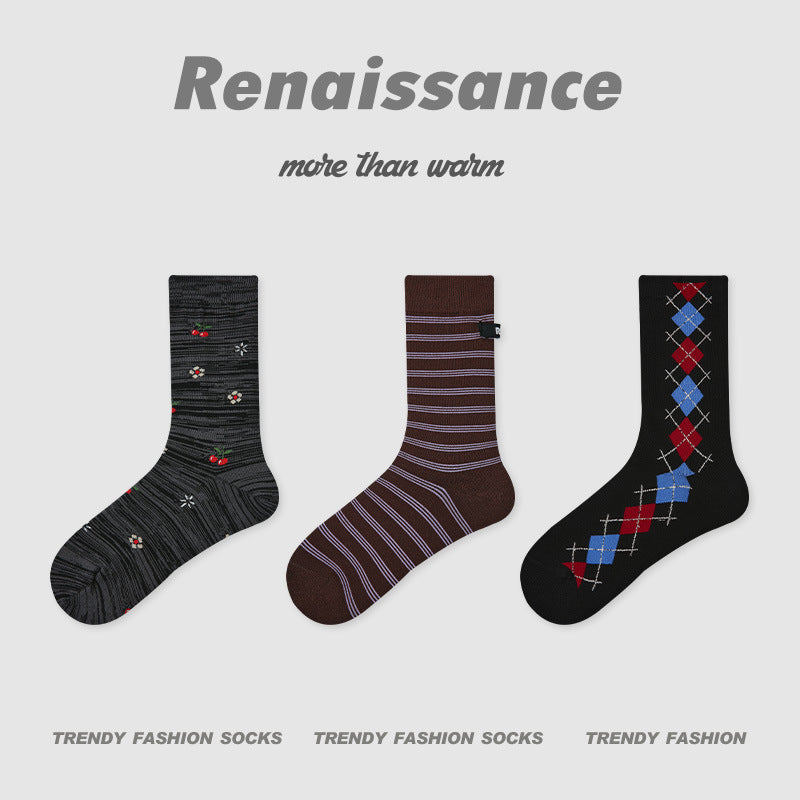 Butterfly Floral Combed Cotton Mid Calf Socks