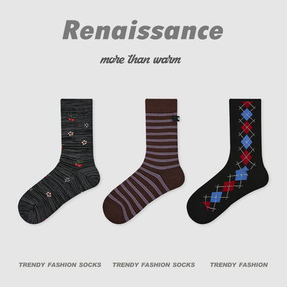 Butterfly Floral Combed Cotton Mid Calf Socks