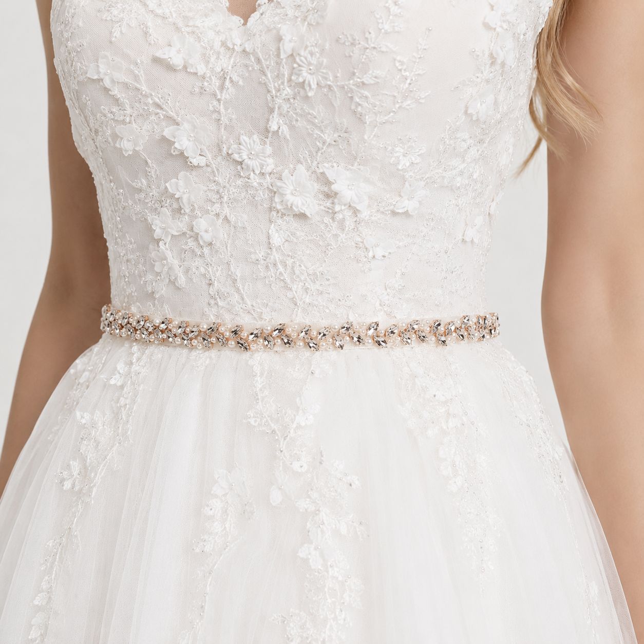 Simplistic Pearl Rhinestone Waist Belt for Bridal Dresses