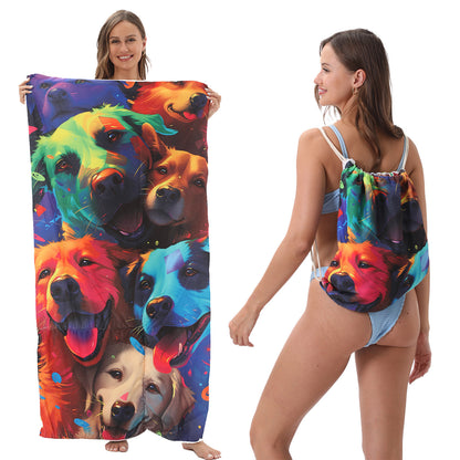 Foldable Beach Towel with Floral Print - Quick-Dry Microfiber