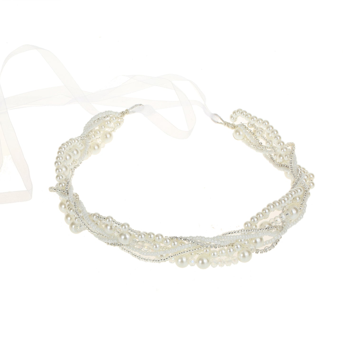 Beaded Handmade Bridal Headband with Crystal Detail