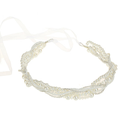 Beaded Handmade Bridal Headband with Crystal Detail