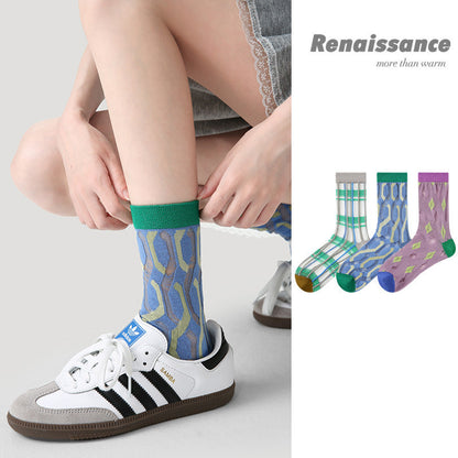Renaissance Striped Mesh Mid Calf Cotton Socks